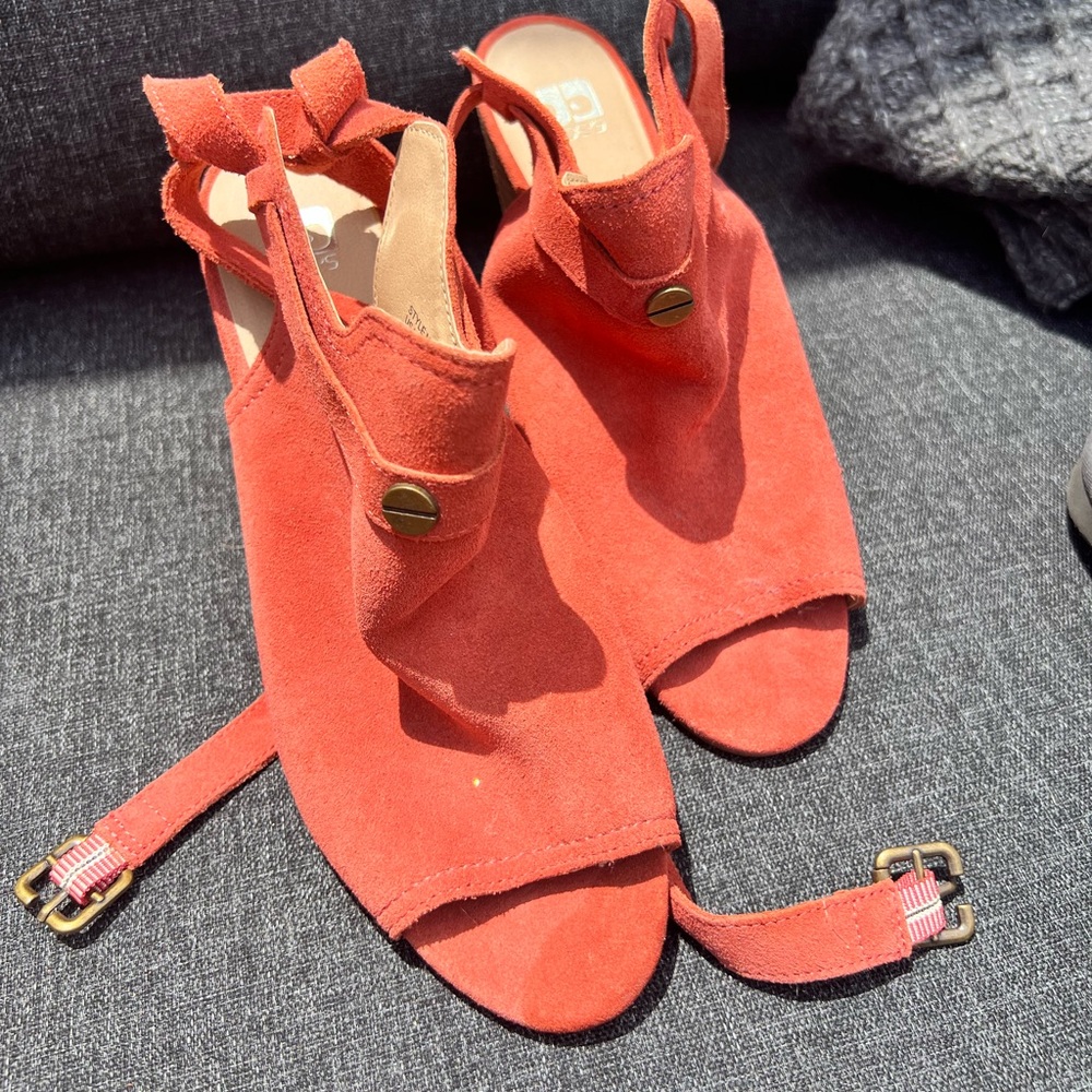 Joie Orange Suede Wedges